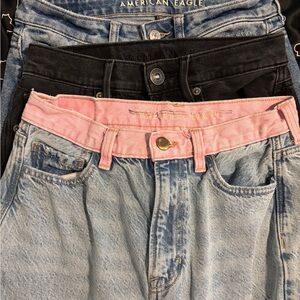 American Eagle Outfitters High Rise Jeans Black, Blue and Pink